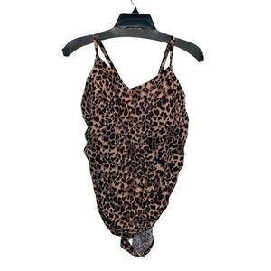 Aqua Green Womens Leopard Print V-Neck One‎ Piece Swimsuit Black Tan Size 17 NWT